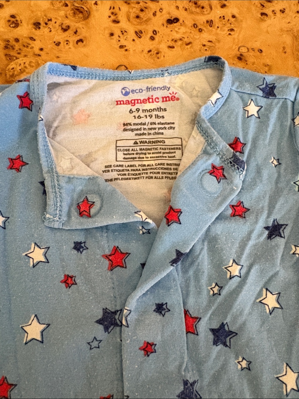 Magnetic Me Light Blue Star-Print Infant Romper, 6-9 mo - Picture 2 of 2